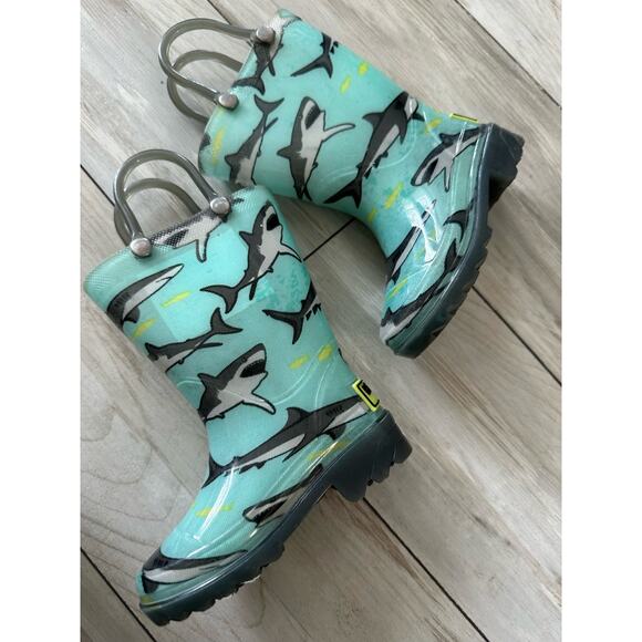 Western Chief Rain Boots Toddler 5 Tropic Teal Sharks Light Up Outdoors - Picture 4 of 8